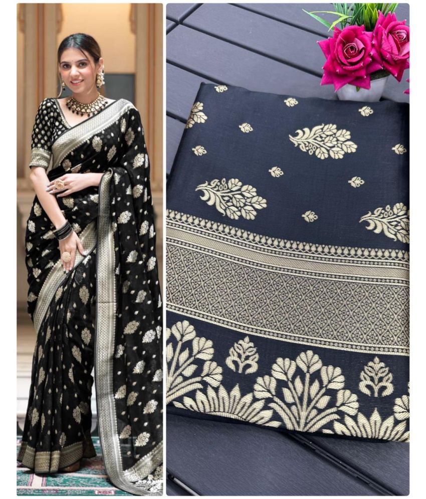     			A TO Z CART Banarasi Silk Embellished Saree With Blouse Piece - Black ( Pack of 1 )