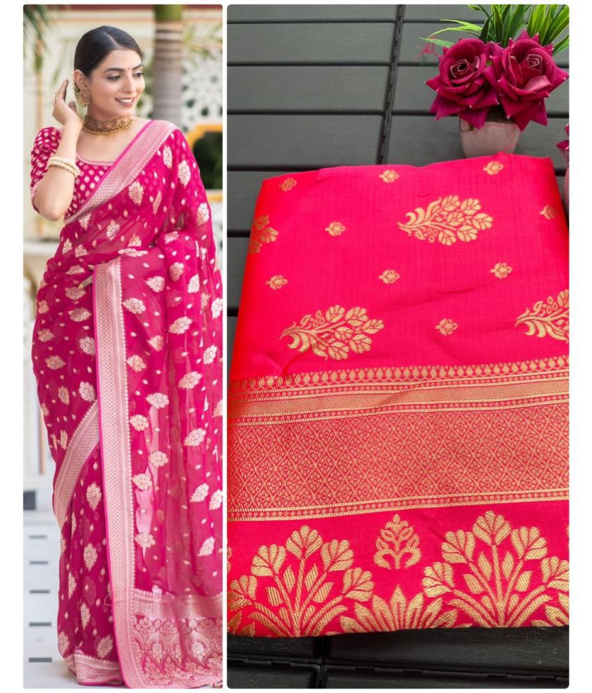     			A TO Z CART Banarasi Silk Embellished Saree With Blouse Piece - Pink ( Pack of 1 )