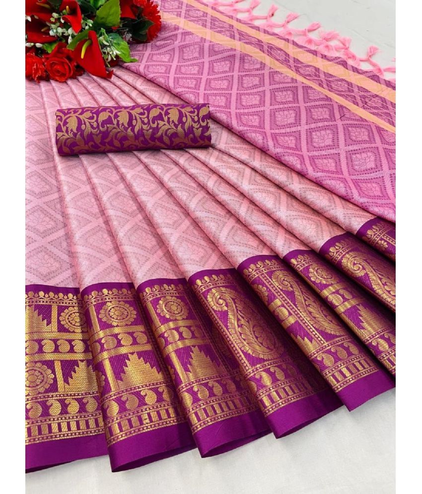     			A TO Z CART Banarasi Silk Embellished Saree With Blouse Piece - Pink ( Pack of 1 )