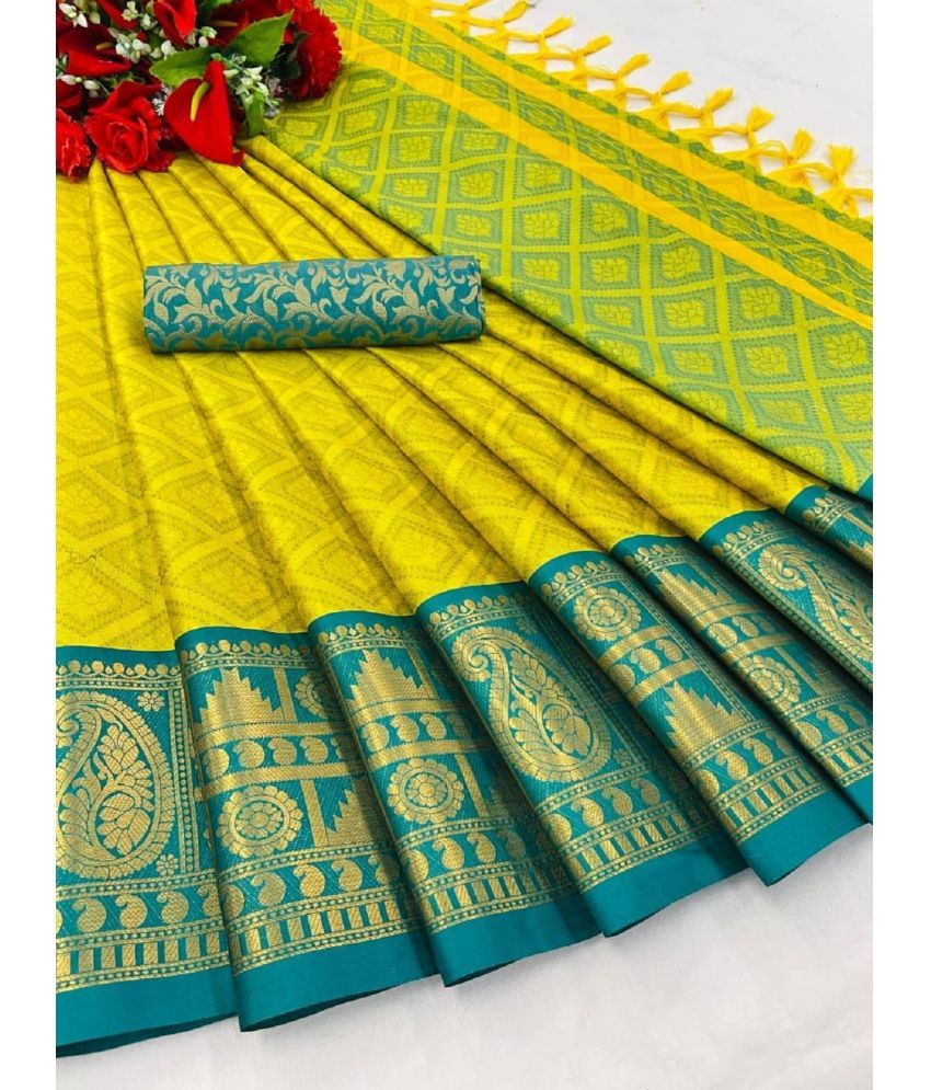     			A TO Z CART Banarasi Silk Embellished Saree With Blouse Piece - Light Green ( Pack of 1 )