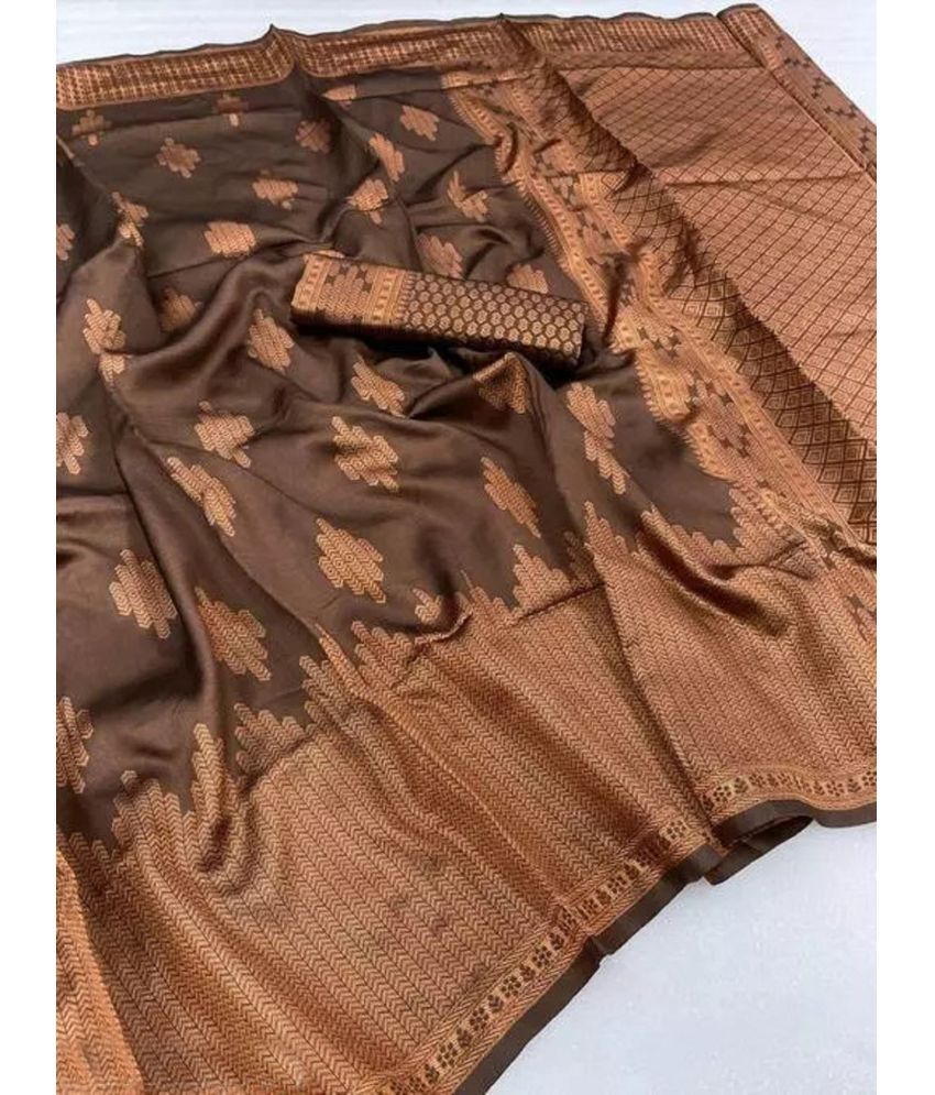     			A TO Z CART Banarasi Silk Embellished Saree With Blouse Piece - Brown ( Pack of 1 )