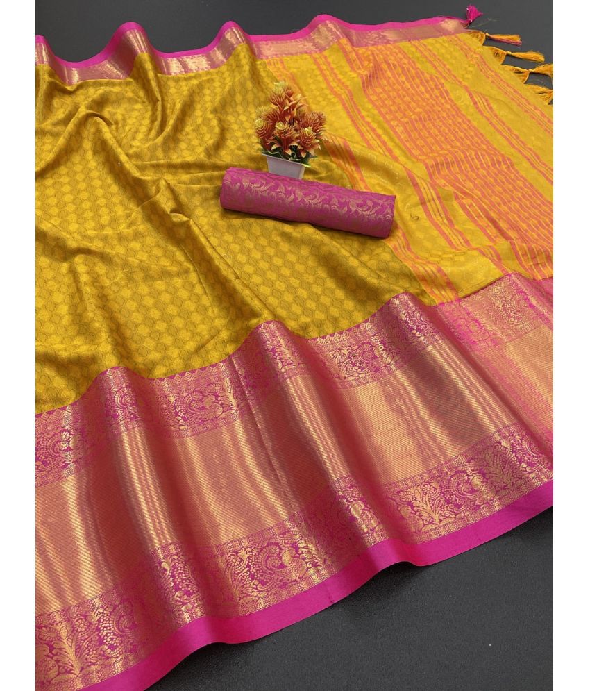     			A TO Z CART Cotton Silk Embellished Saree With Blouse Piece - Mustard ( Pack of 1 )