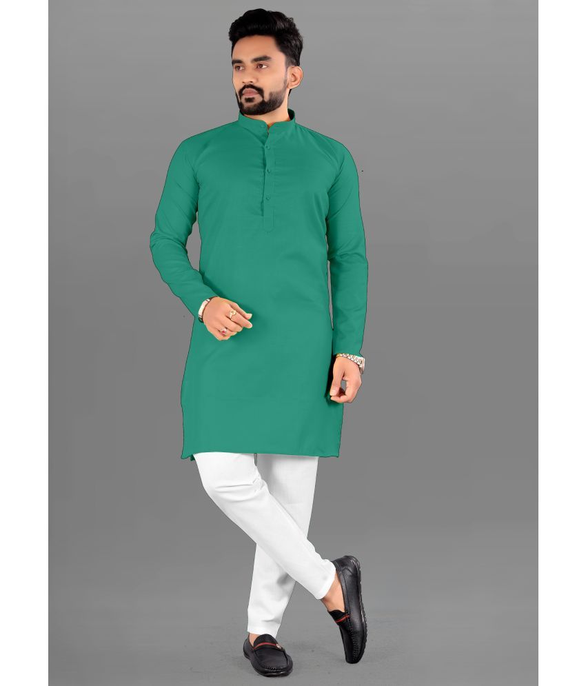     			FRELURO Green Cotton Blend Men's Regular Kurta ( Pack of 1 )