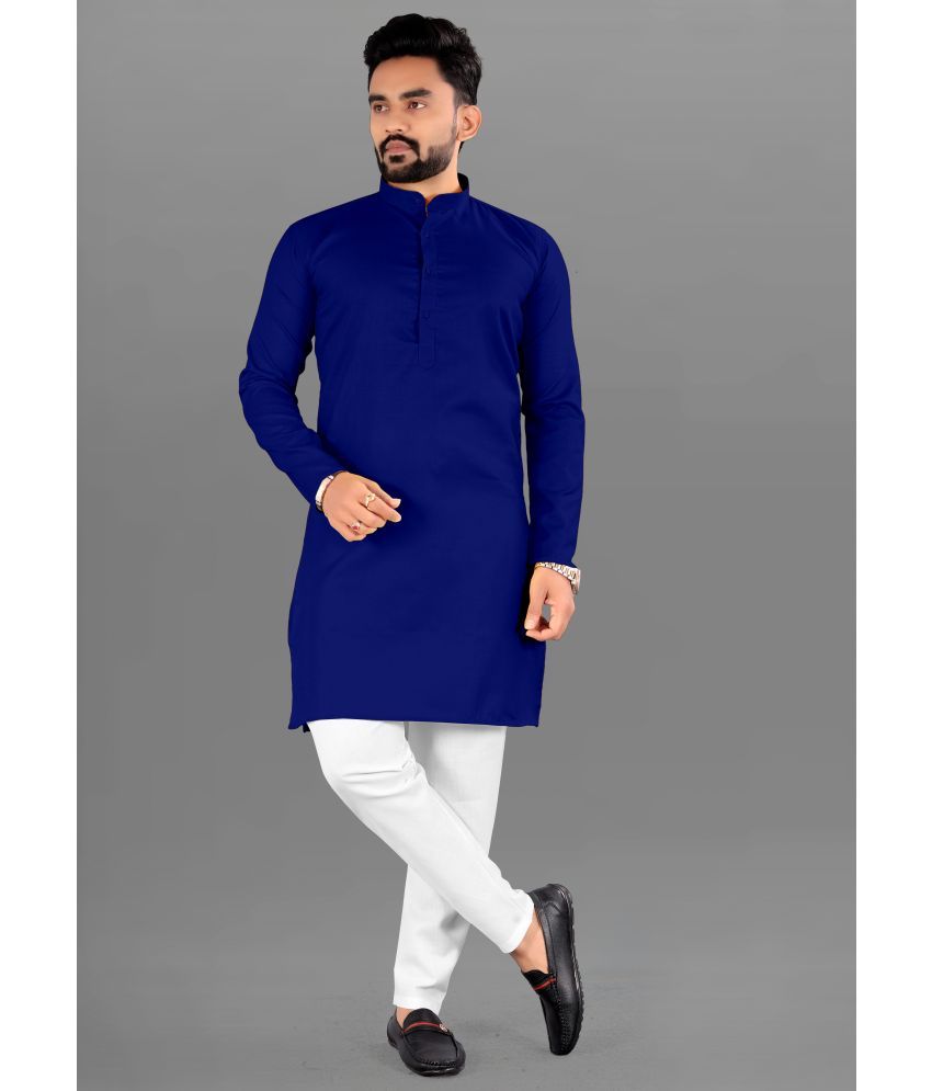     			FRELURO Navy Blue Cotton Blend Men's Regular Kurta ( Pack of 1 )