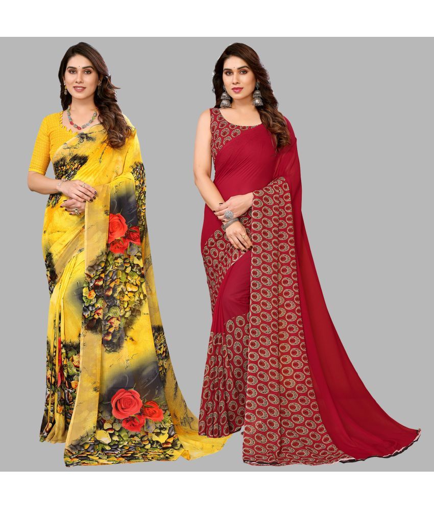     			Kashvi Sarees Georgette Printed Saree With Blouse Piece - Multicolor ( Pack of 2 )