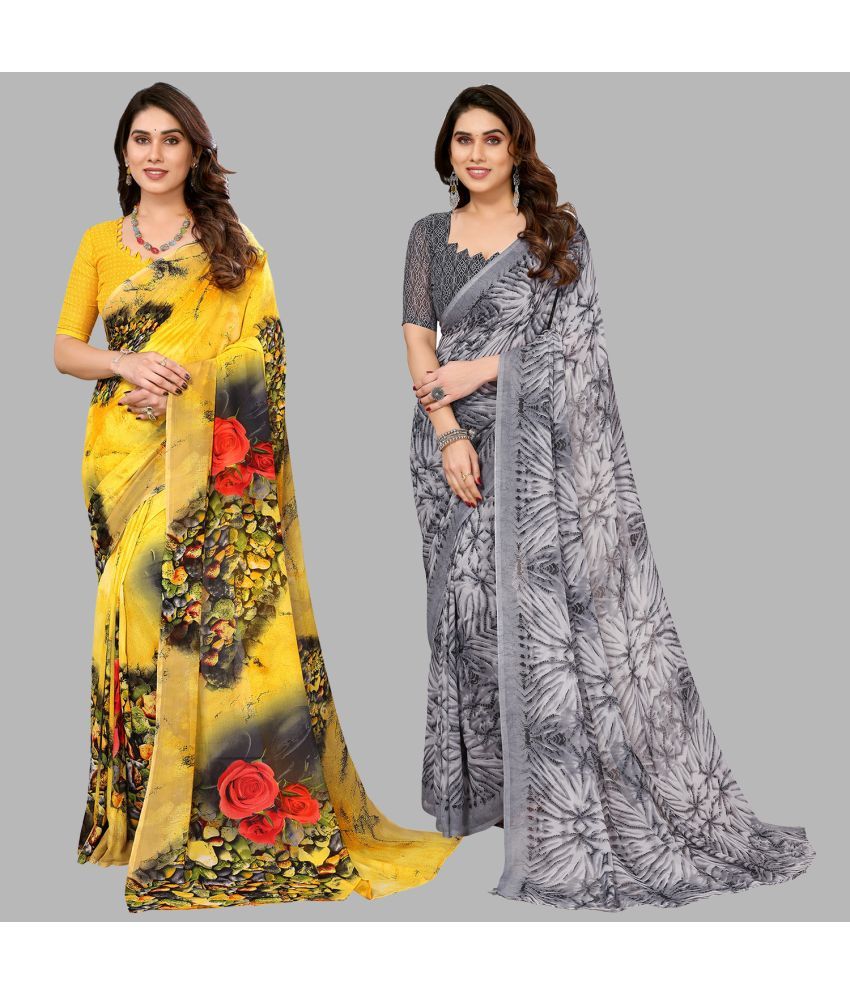     			Kashvi Sarees Georgette Printed Saree With Blouse Piece - Multicolor ( Pack of 2 )