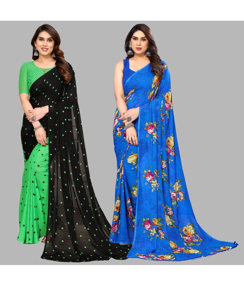     			Kashvi Sarees Georgette Printed Saree With Blouse Piece - Multicolor ( Pack of 2 )