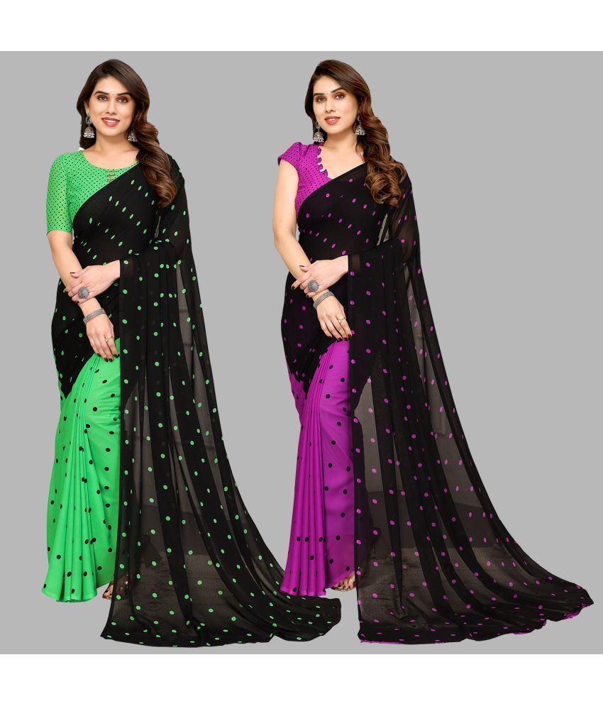     			Kashvi Sarees Georgette Printed Saree With Blouse Piece - Multicolor ( Pack of 2 )