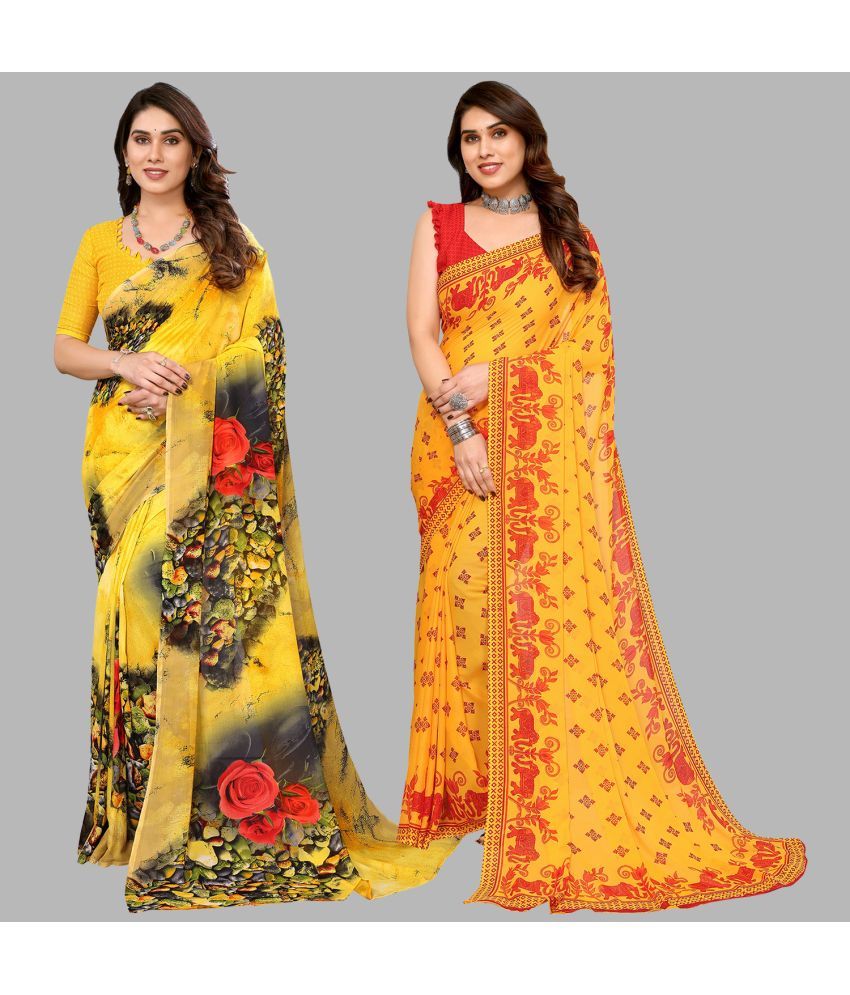     			Kashvi Sarees Georgette Printed Saree With Blouse Piece - Multicolor ( Pack of 2 )