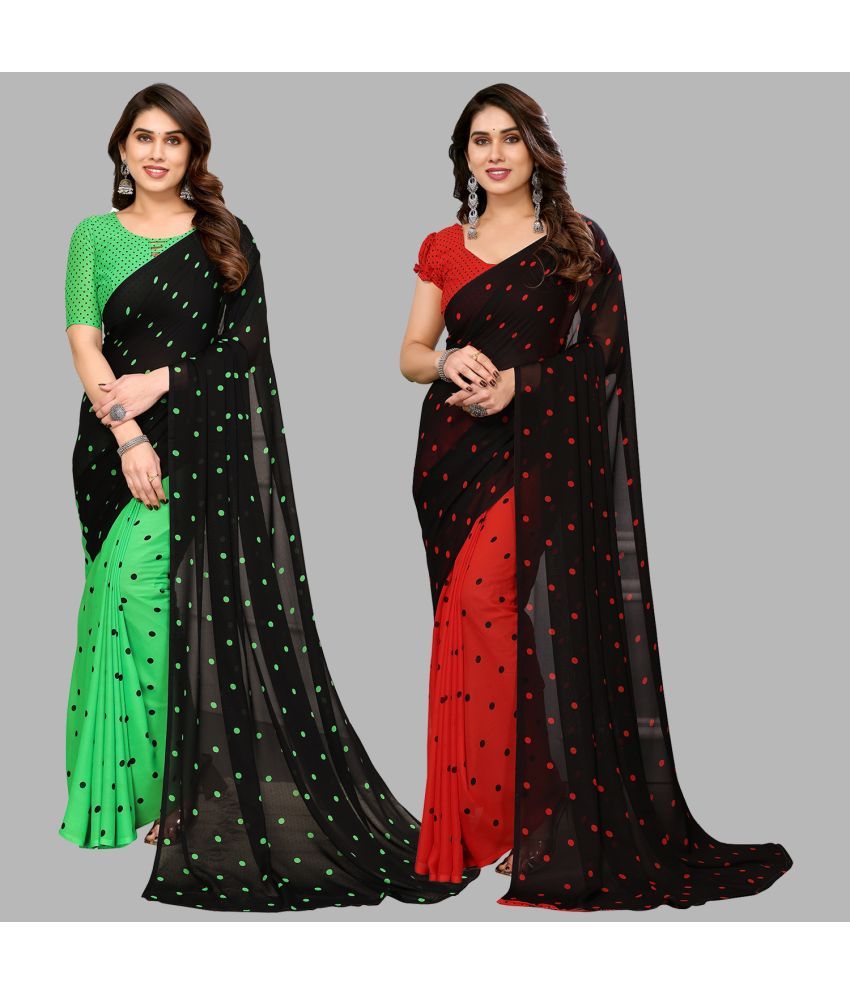     			Kashvi Sarees Georgette Printed Saree With Blouse Piece - Multicolor ( Pack of 2 )