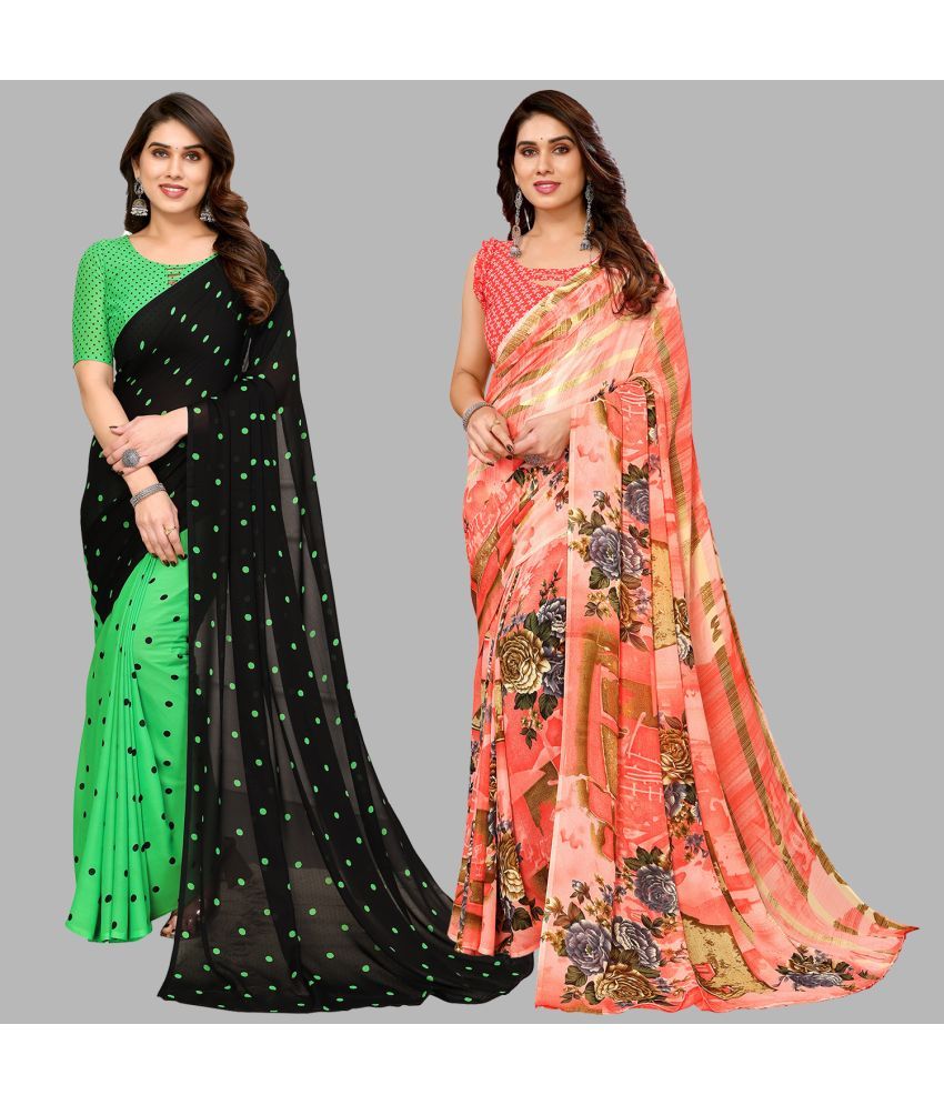     			Kashvi Sarees Georgette Printed Saree With Blouse Piece - Multicolor ( Pack of 2 )