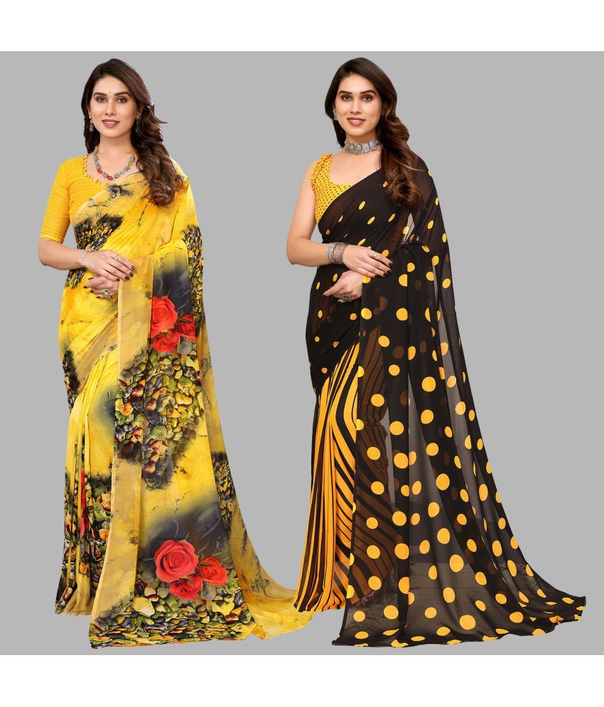     			Kashvi Sarees Georgette Printed Saree With Blouse Piece - Multicolor ( Pack of 2 )