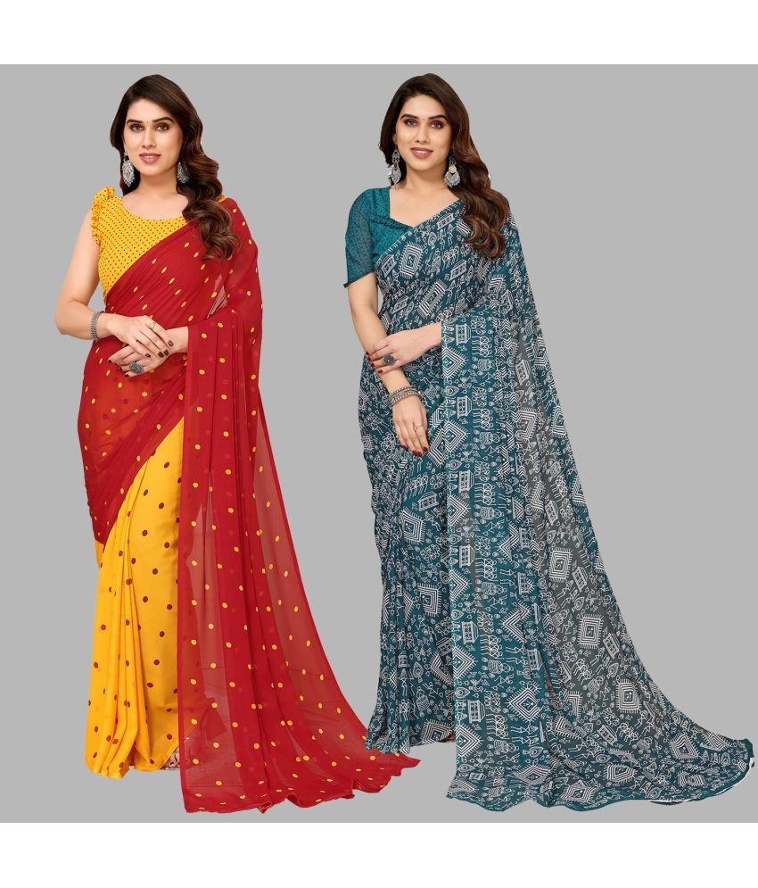     			Kashvi Sarees Georgette Printed Saree With Blouse Piece - Multicolor ( Pack of 2 )