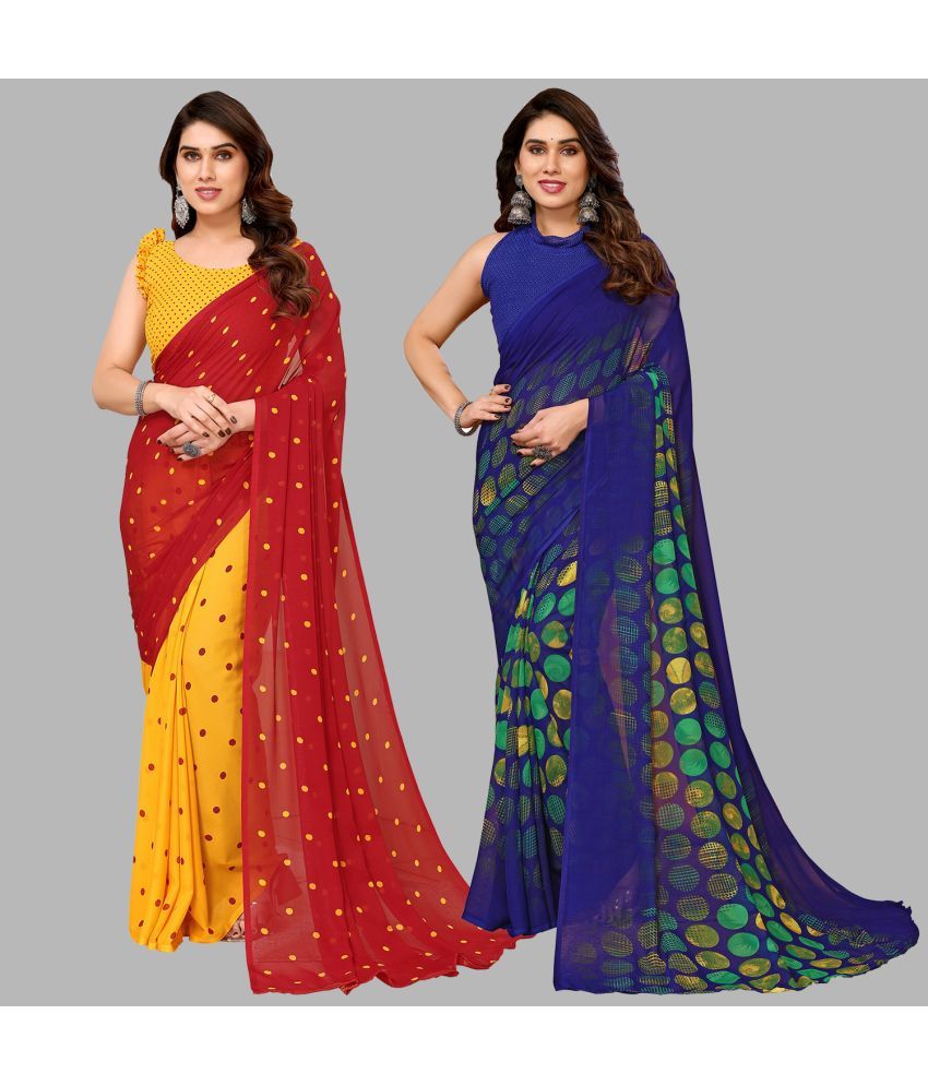     			Kashvi Sarees Georgette Printed Saree With Blouse Piece - Multicolor ( Pack of 2 )