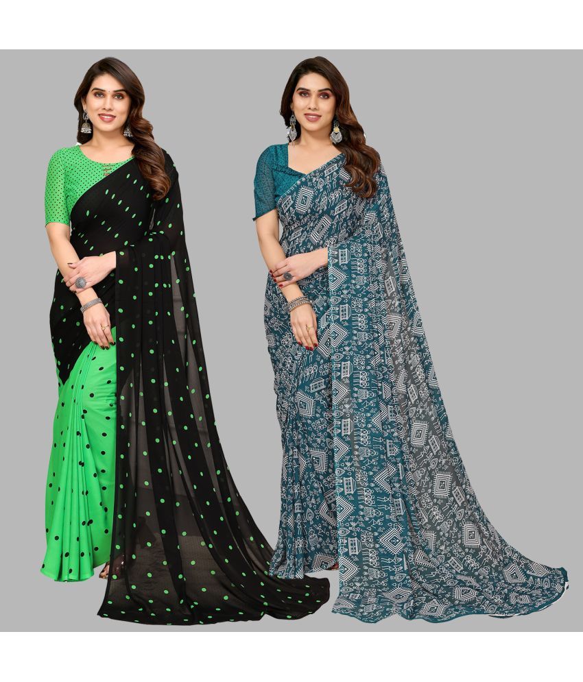     			Kashvi Sarees Georgette Printed Saree With Blouse Piece - Multicolor ( Pack of 2 )