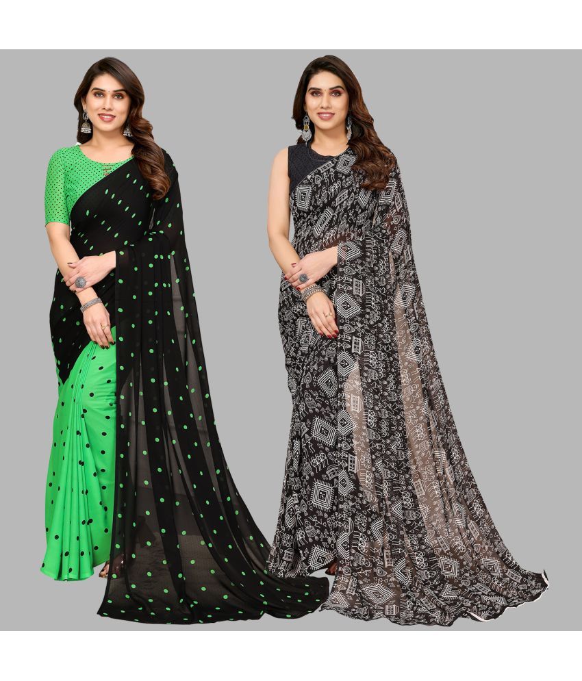     			Kashvi Sarees Georgette Printed Saree With Blouse Piece - Multicolor ( Pack of 2 )