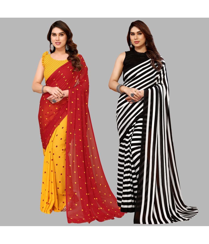     			Kashvi Sarees Georgette Printed Saree With Blouse Piece - Multicolor ( Pack of 2 )