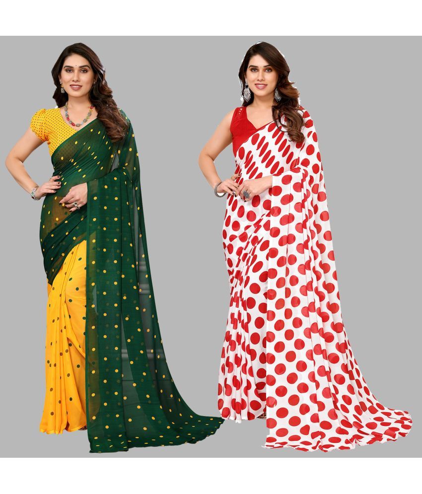     			Kashvi Sarees Georgette Printed Saree With Blouse Piece - Multicolor ( Pack of 2 )