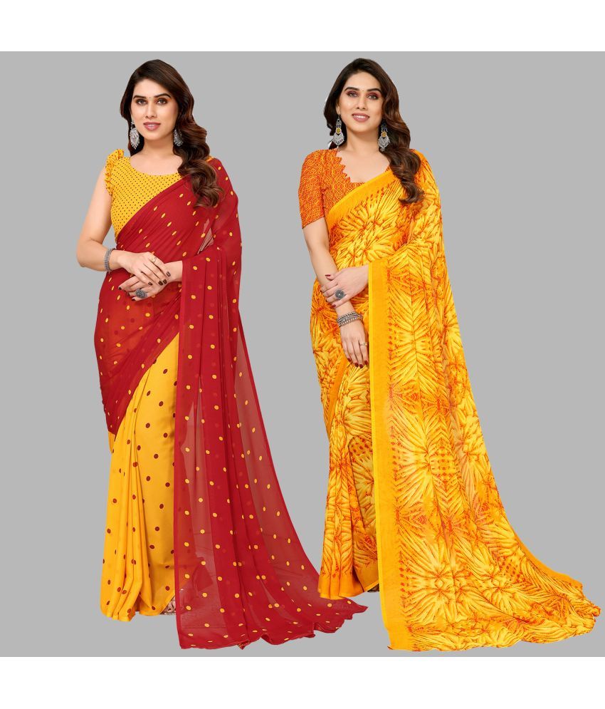     			Kashvi Sarees Georgette Printed Saree With Blouse Piece - Multicolor ( Pack of 2 )