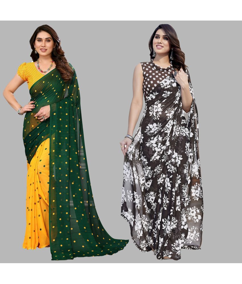     			Kashvi Sarees Georgette Printed Saree With Blouse Piece - Multicolor ( Pack of 2 )