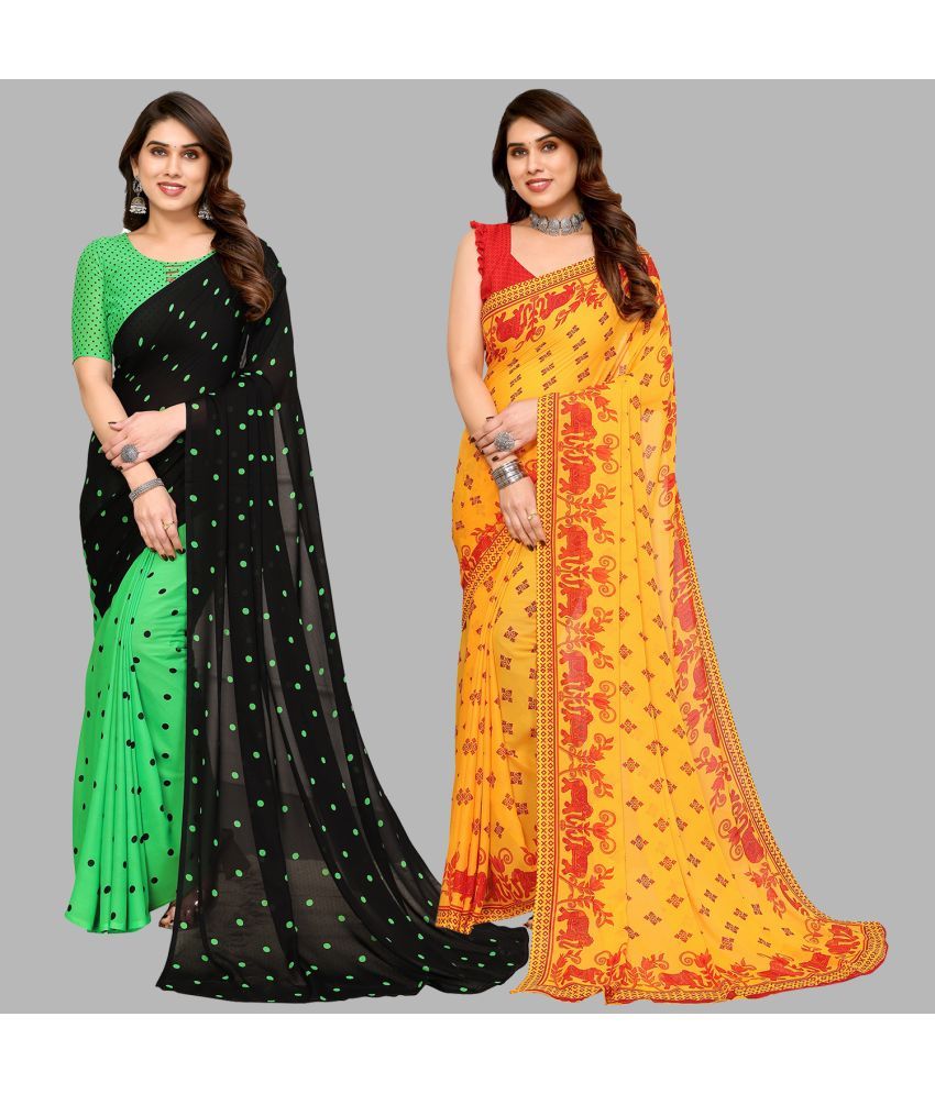     			Kashvi Sarees Georgette Printed Saree With Blouse Piece - Multicolor ( Pack of 2 )