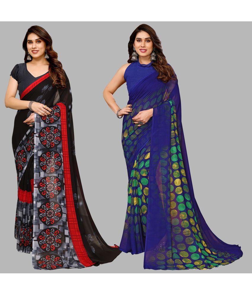     			Kashvi Sarees Georgette Printed Saree With Blouse Piece - Multicolor ( Pack of 2 )