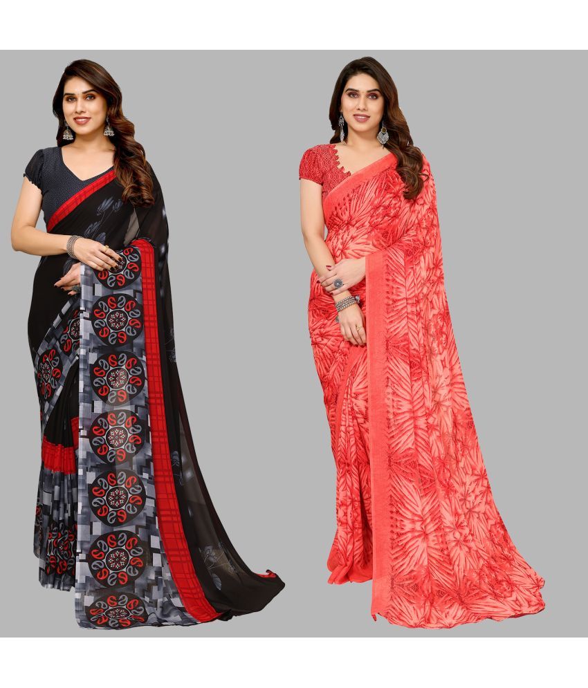     			Kashvi Sarees Georgette Printed Saree With Blouse Piece - Multicolor ( Pack of 2 )