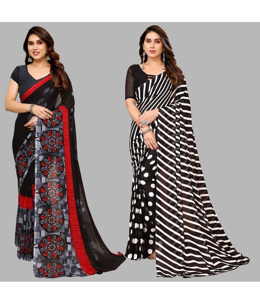     			Kashvi Sarees Georgette Printed Saree With Blouse Piece - Multicolor ( Pack of 2 )