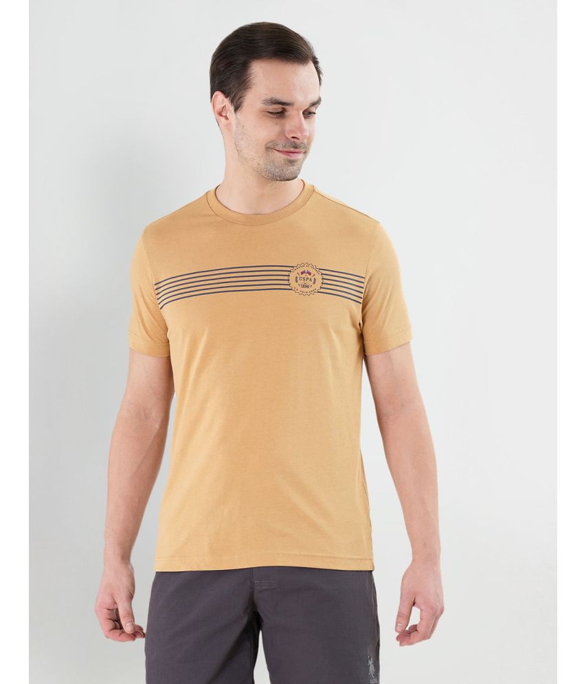     			U.S. Polo Assn. Cotton Regular Fit Striped Half Sleeves Men's T-Shirt - Brown ( Pack of 1 )