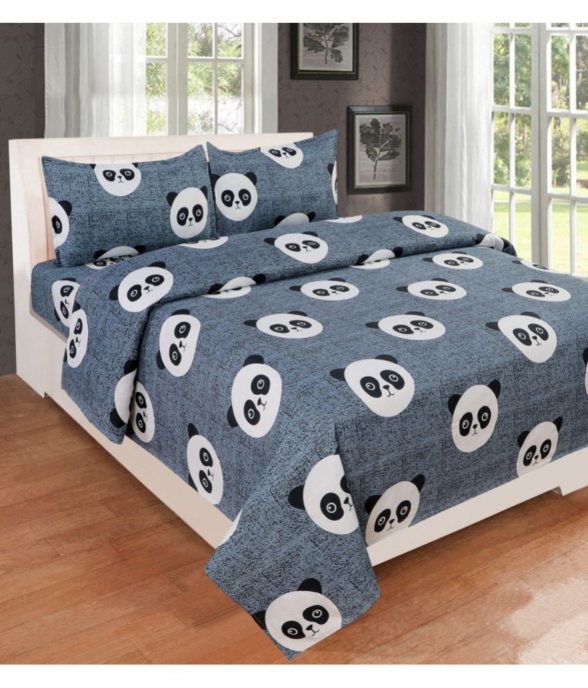    			VORDVIGO Glace Cotton Animal 1 Double Bedsheet with 2 Pillow Covers - Grey
