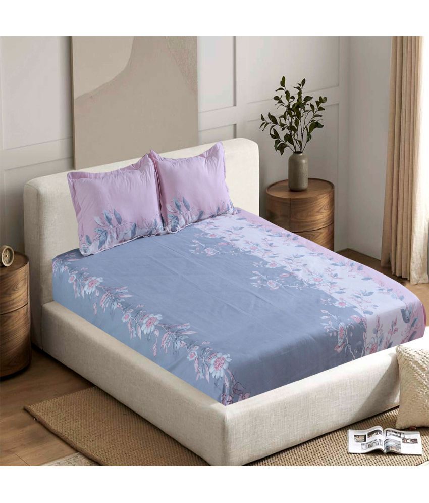     			Valtellina Cotton Floral 1 Double Bedsheet with 2 Pillow Covers - Baby Pink