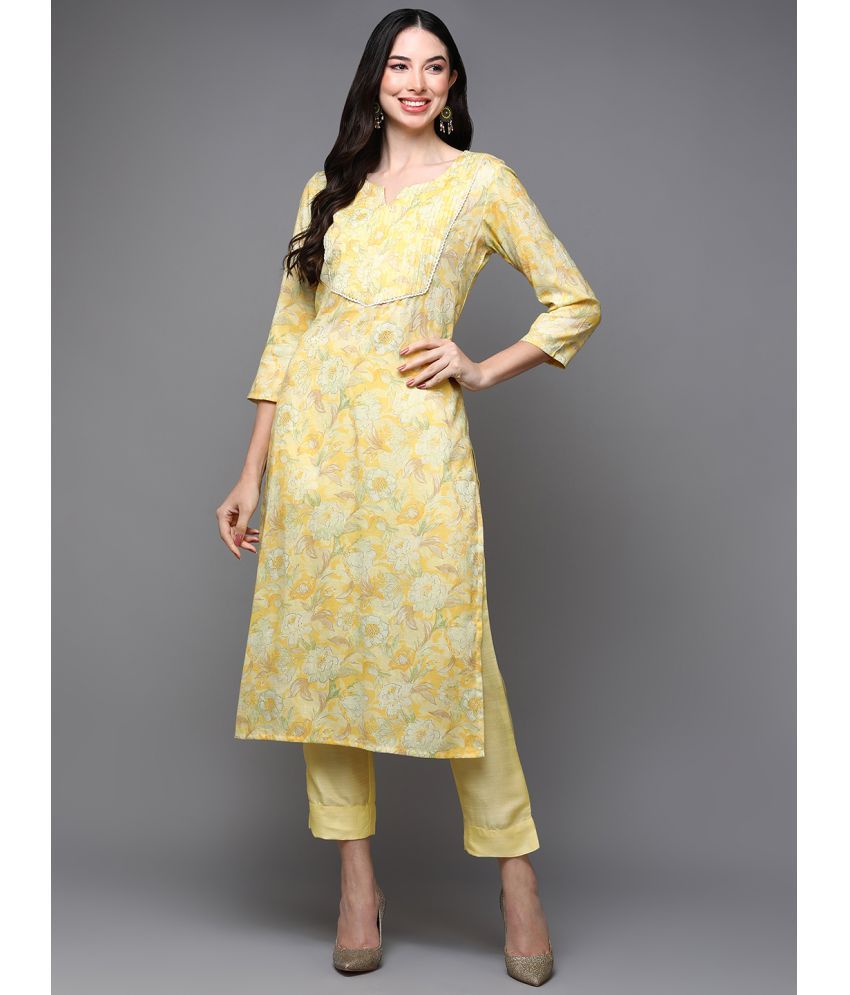     			Vaamsi Cotton Blend Printed Straight Women's Kurti - Yellow ( Pack of 1 )