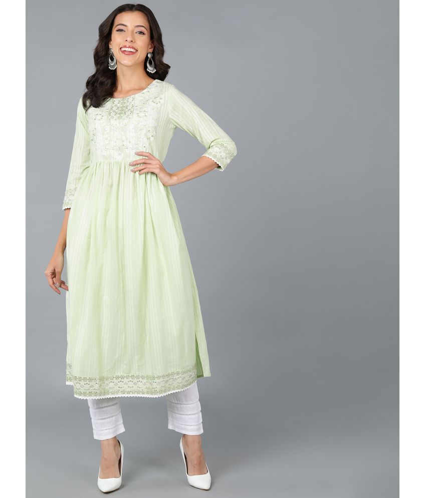     			Vaamsi Cotton Embroidered A-line Women's Kurti - Sea Green ( Pack of 1 )