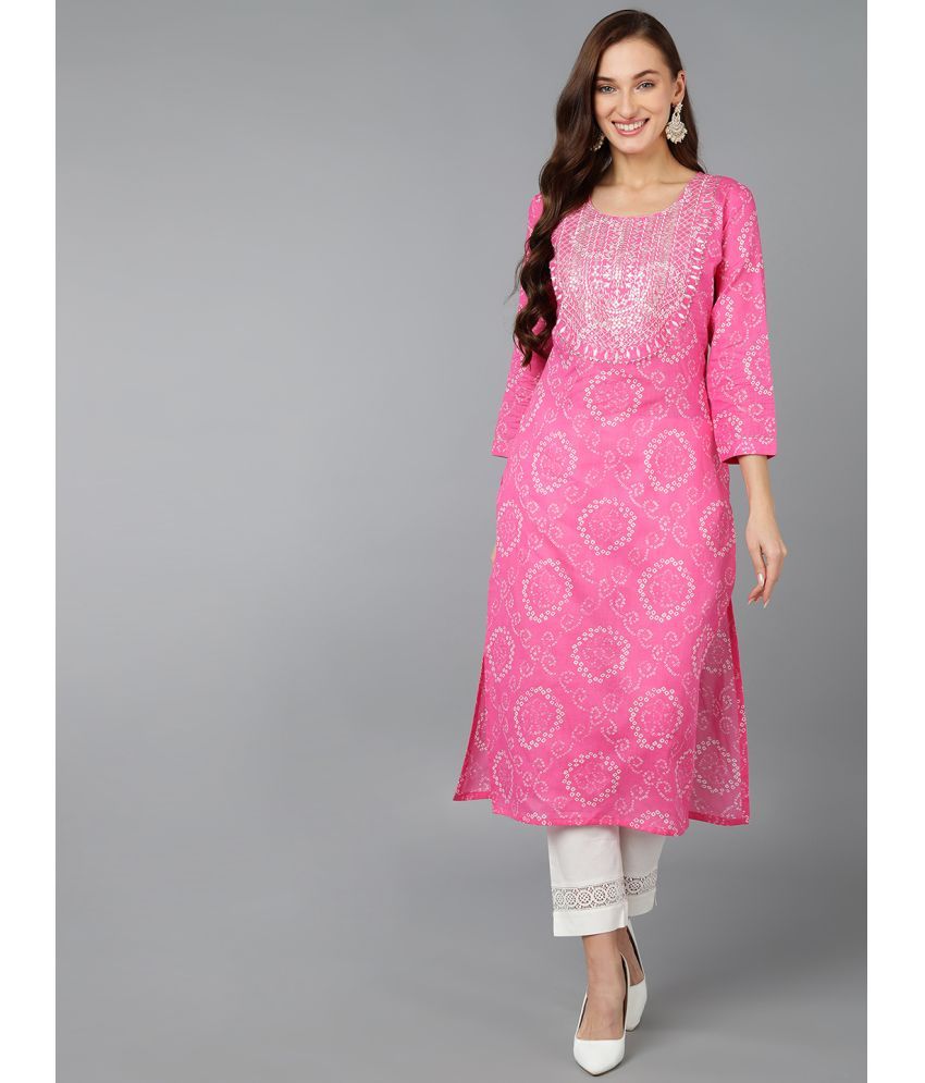     			Vaamsi Cotton Embroidered Straight Women's Kurti - Pink ( Pack of 1 )