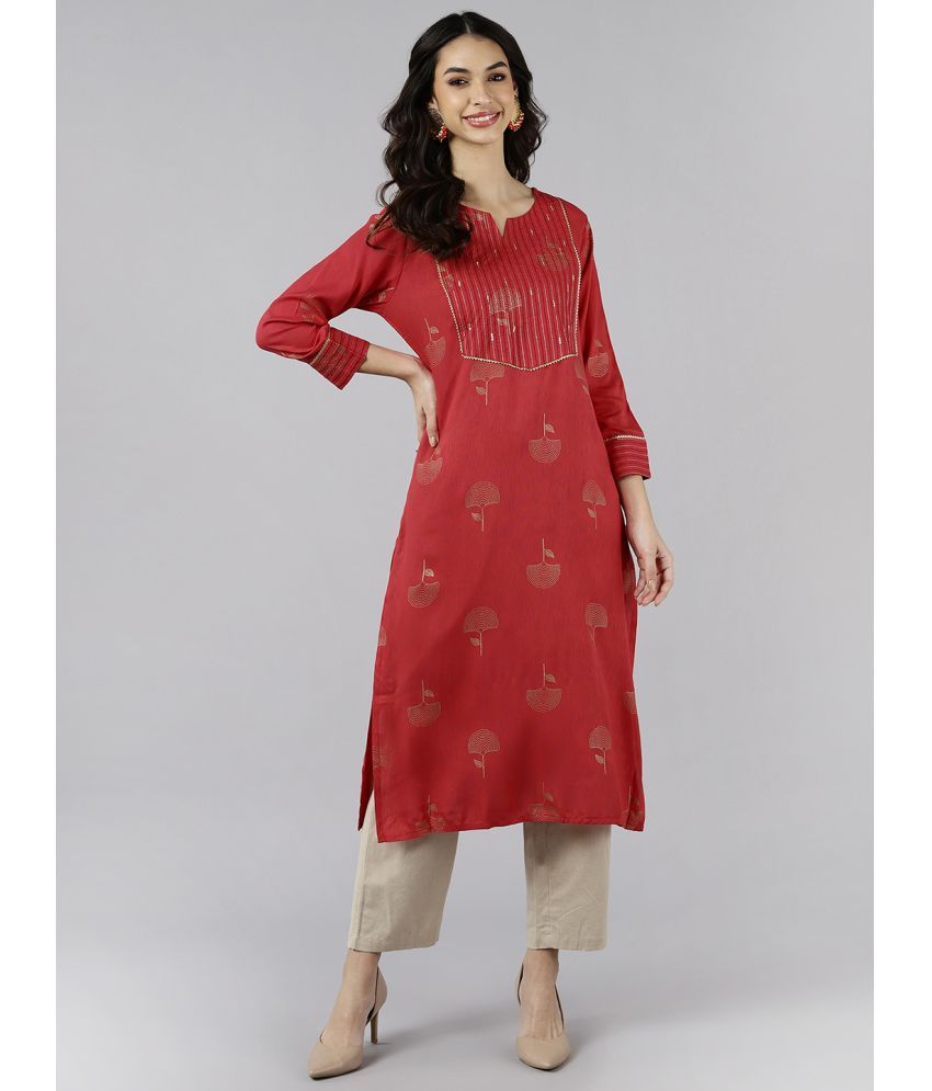     			Vaamsi Cotton Embroidered Straight Women's Kurti - Red ( Pack of 1 )