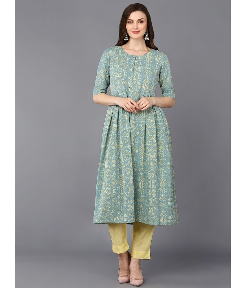     			Vaamsi Cotton Printed A-line Women's Kurti - Sea Green ( Pack of 1 )