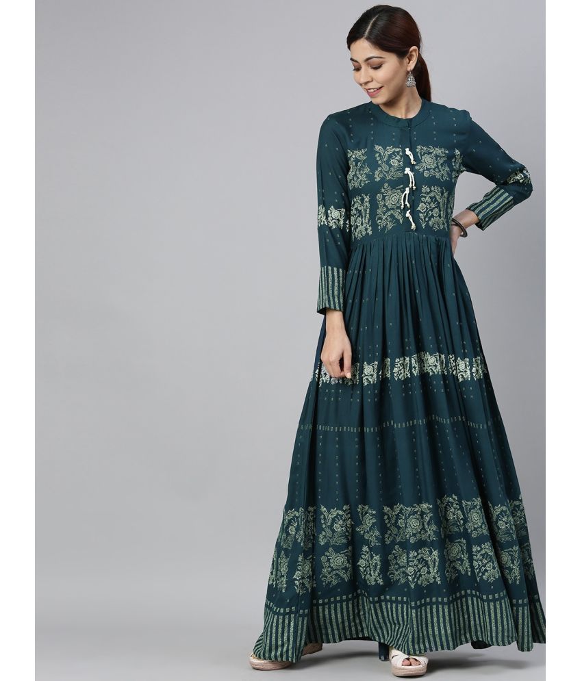     			Vaamsi Cotton Printed Anarkali Women's Kurti - Teal ( Pack of 1 )