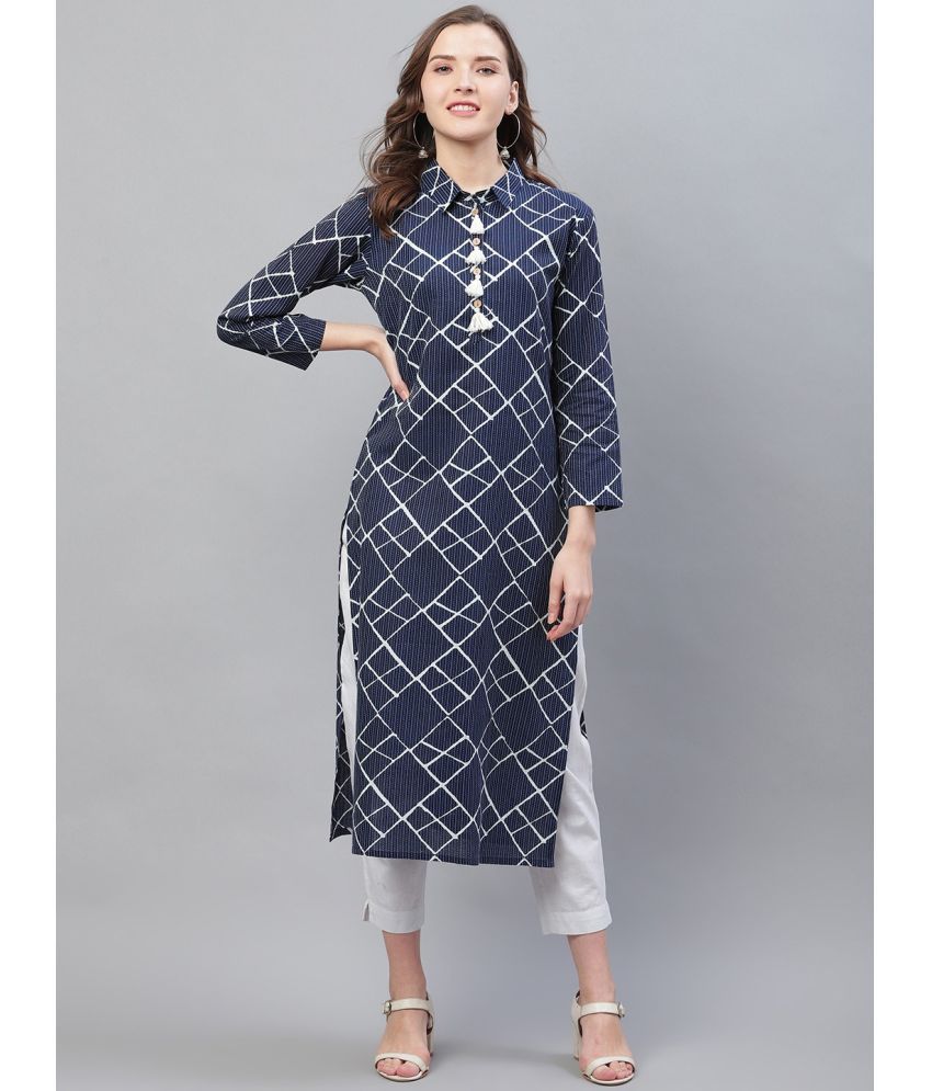     			Vaamsi Cotton Printed Straight Women's Kurti - Navy Blue ( Pack of 1 )