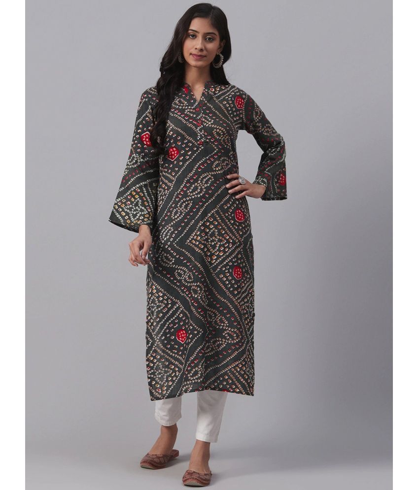     			Vaamsi Cotton Printed Straight Women's Kurti - Charcoal ( Pack of 1 )