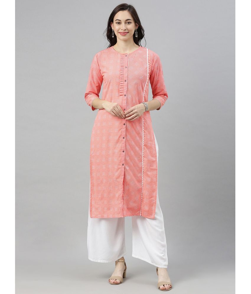     			Vaamsi Cotton Printed Straight Women's Kurti - Coral ( Pack of 1 )