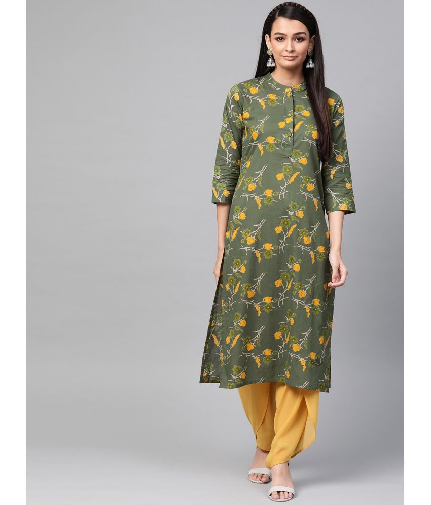     			Vaamsi Cotton Printed Straight Women's Kurti - Green ( Pack of 1 )