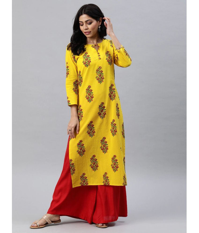     			Vaamsi Cotton Printed Straight Women's Kurti - Yellow ( Pack of 1 )