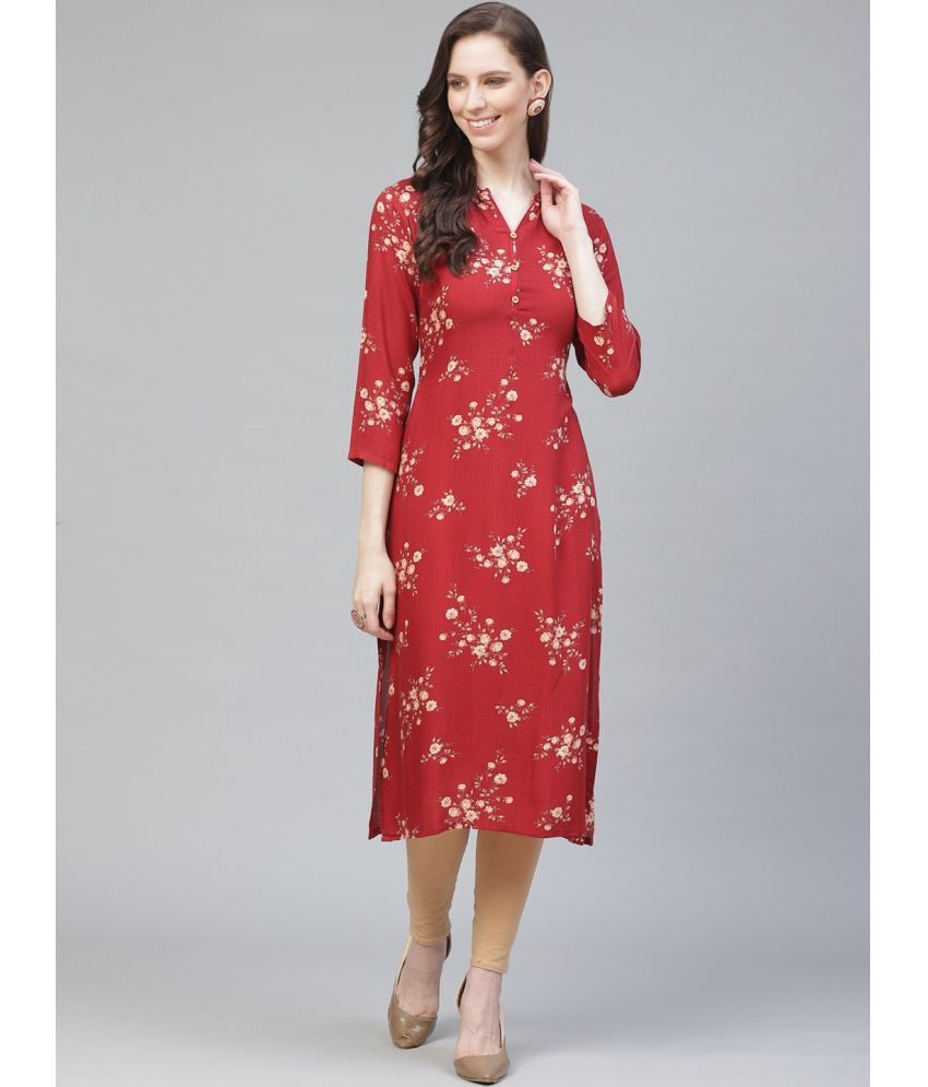     			Vaamsi Cotton Printed Straight Women's Kurti - Maroon ( Pack of 1 )