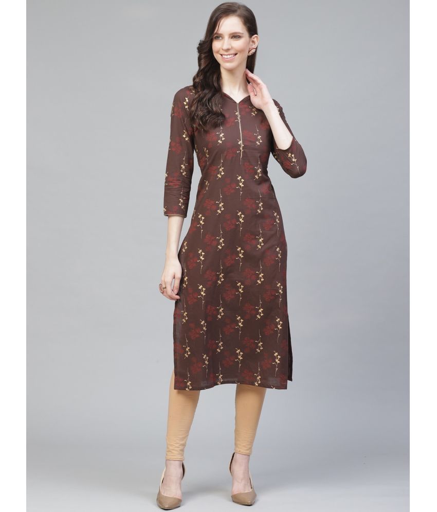     			Vaamsi Cotton Printed Straight Women's Kurti - Brown ( Pack of 1 )