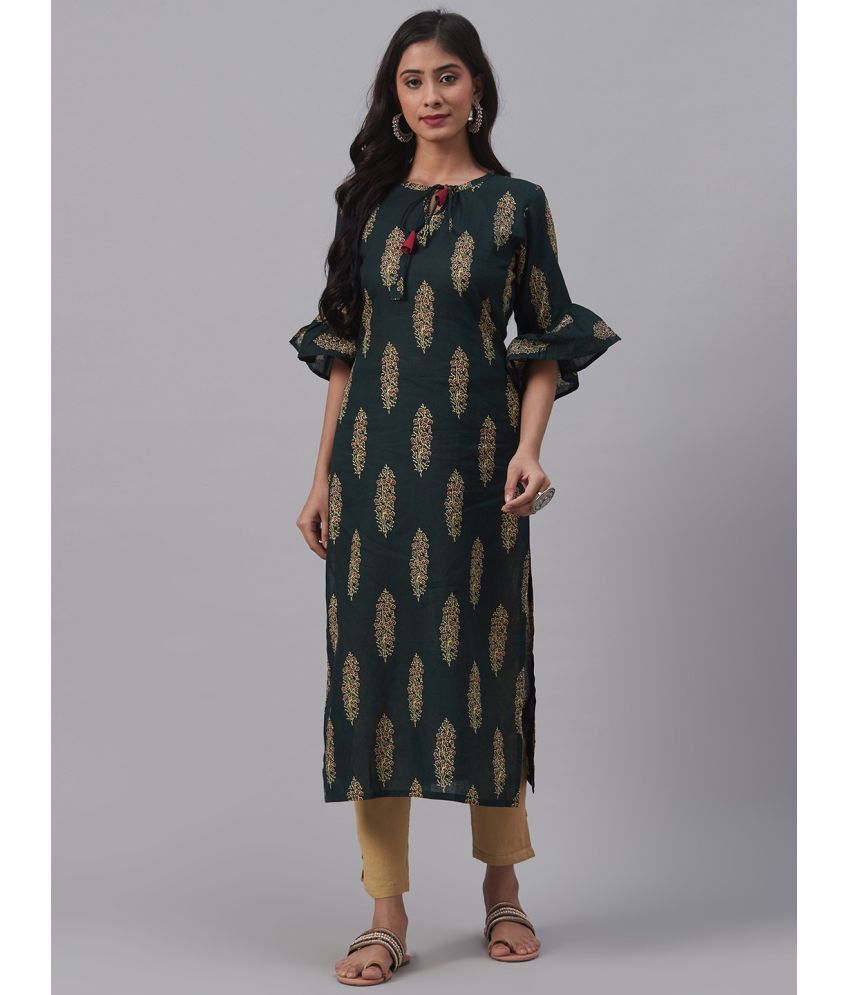     			Vaamsi Cotton Printed Straight Women's Kurti - Green ( Pack of 1 )