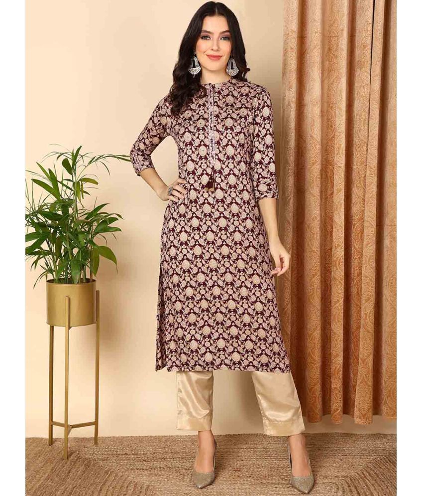     			Vaamsi Cotton Printed Straight Women's Kurti - Burgundy ( Pack of 1 )