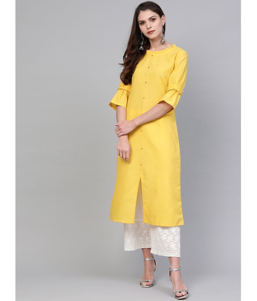     			Vaamsi Cotton Solid Straight Women's Kurti - Yellow ( Pack of 1 )