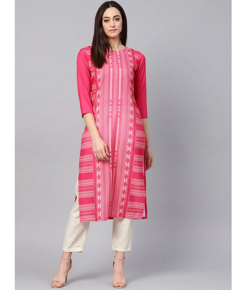     			Vaamsi Crepe Printed Straight Women's Kurti - Pink ( Pack of 1 )