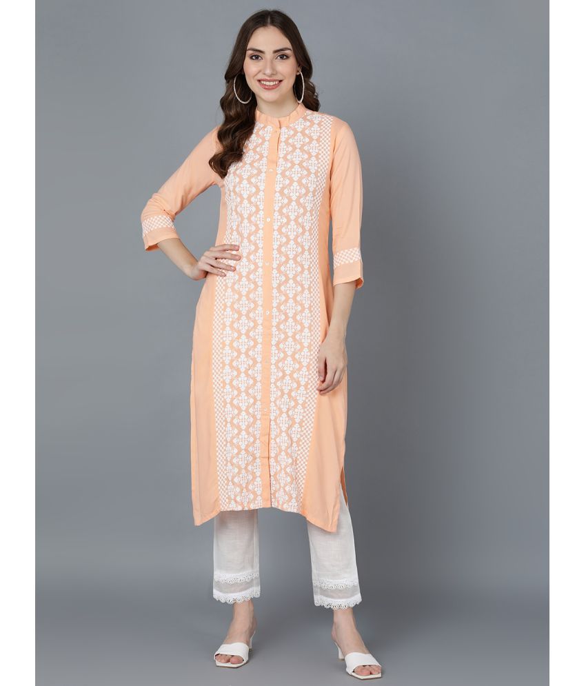     			Vaamsi Polyester Embroidered Straight Women's Kurti - Peach ( Pack of 1 )