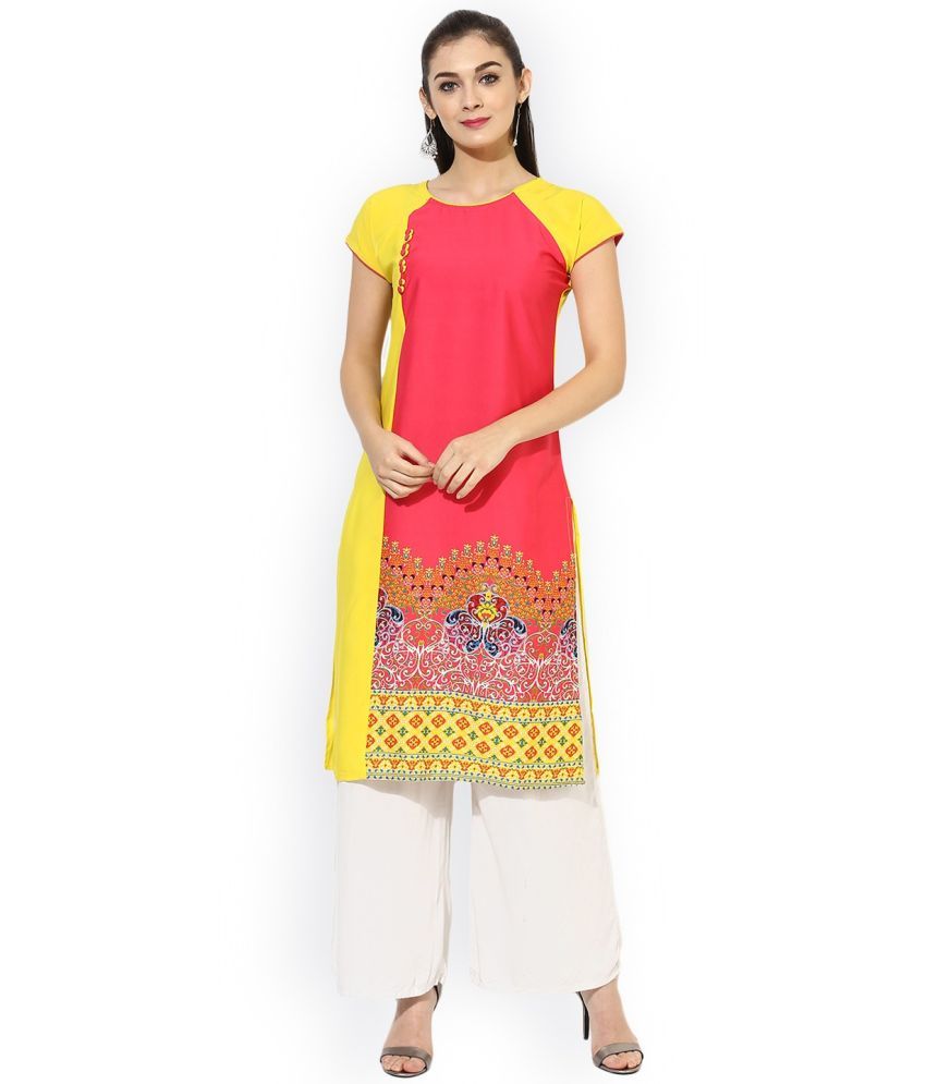     			Vaamsi Polyester Printed Straight Women's Kurti - Yellow ( Pack of 1 )